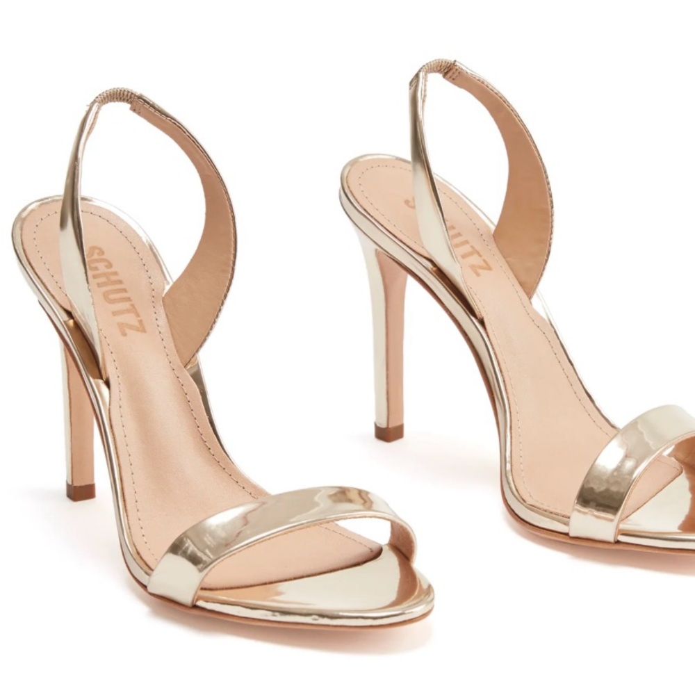 SCHUTZ Gold Size 7.5B Slingback Heel 4.1in/105mm worn twice